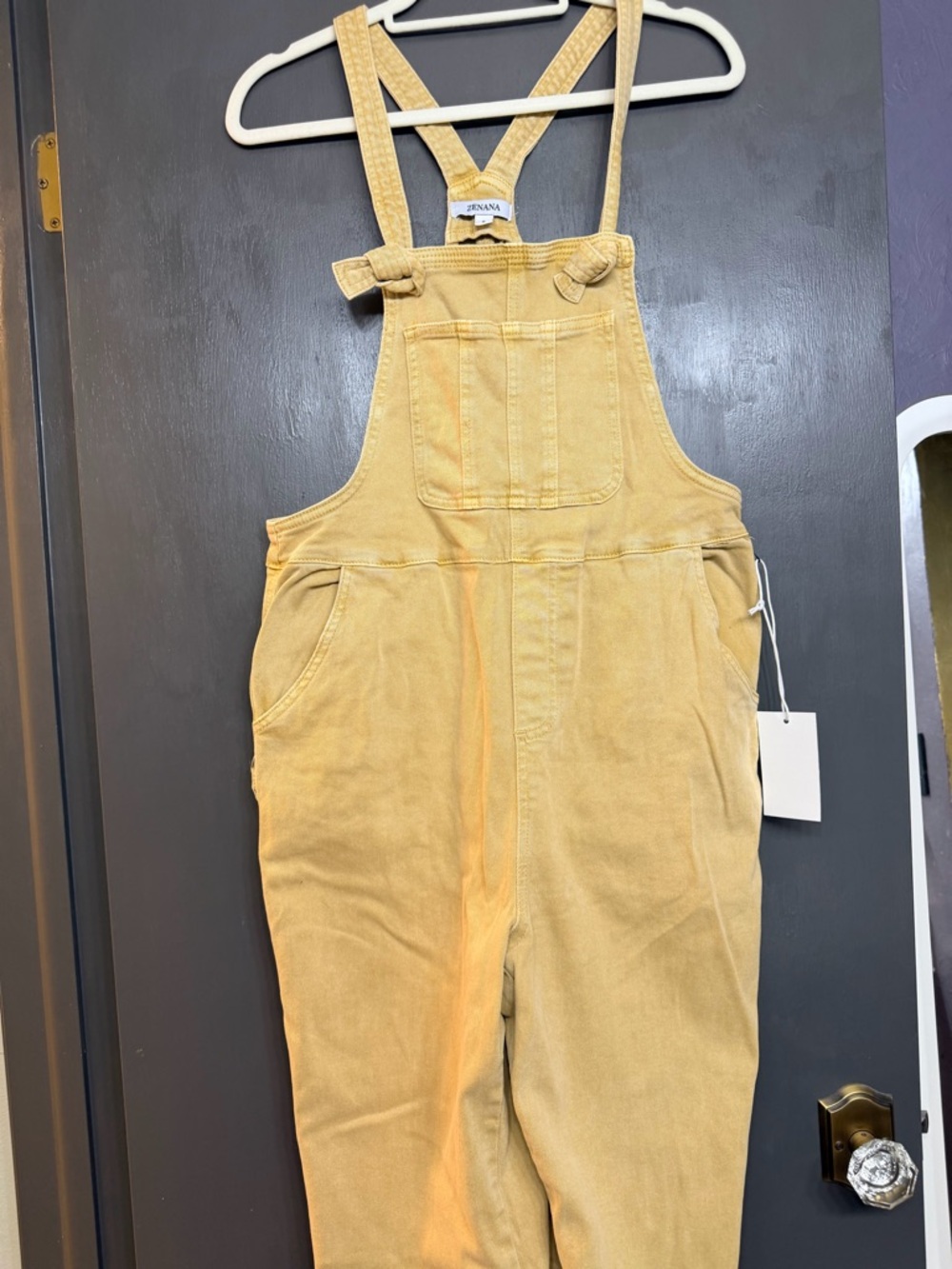 Zenana Outfitters Knotted Tan Overalls